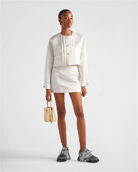 prada double satin mini skirt|White Double satin miniskirt .